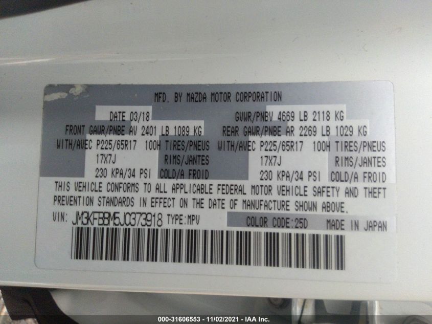 2018 MAZDA CX-5 SPORT JM3KFBBM5J0373918