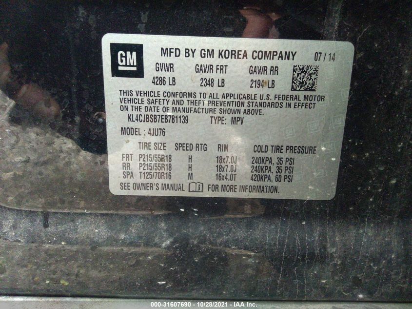 2014 BUICK ENCORE CONVENIENCE KL4CJBSB7EB781139