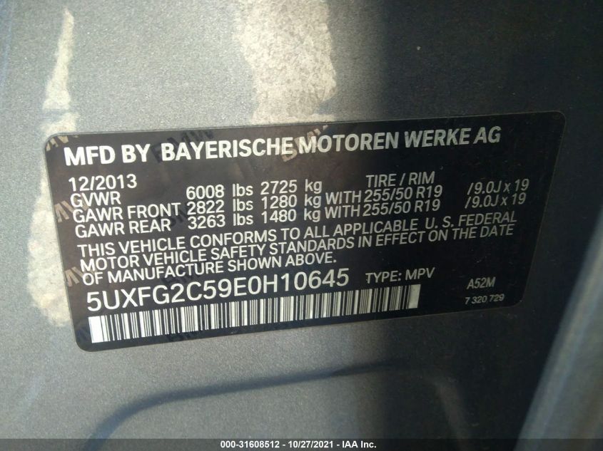 2014 BMW X6 XDRIVE35I 5UXFG2C59E0H10645
