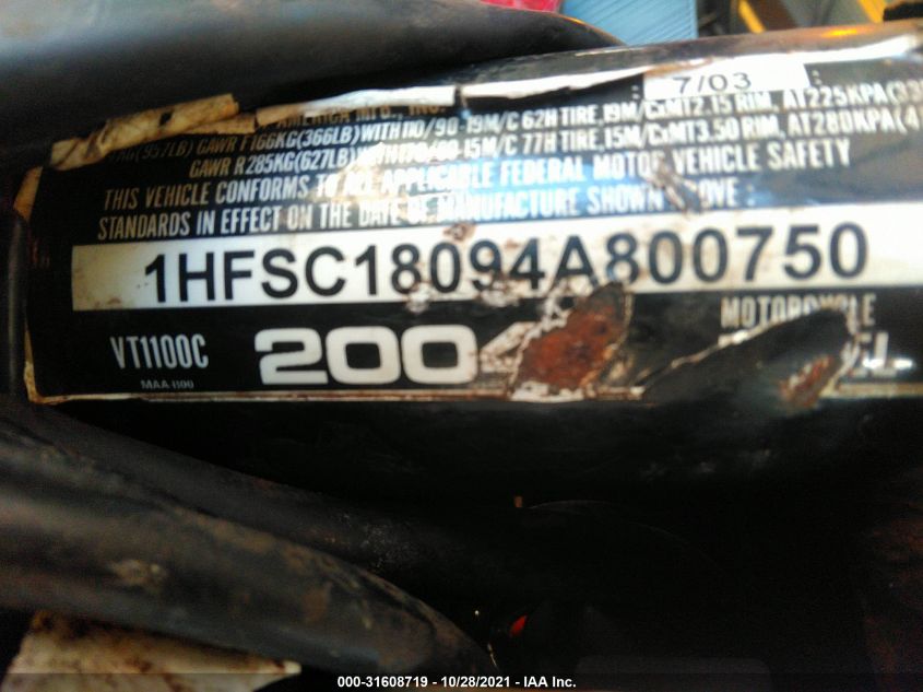 2004 HONDA VT1100 C 1HFSC18094A800750