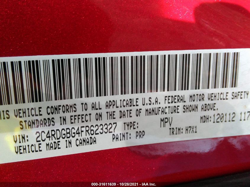 2015 DODGE GRAND CARAVAN SE 2C4RDGBG4FR623327