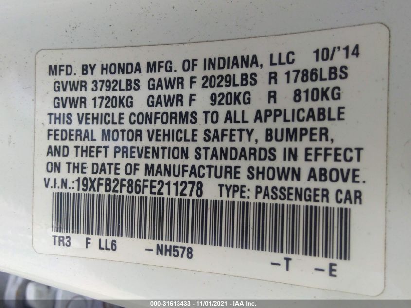 2015 HONDA CIVIC SEDAN EX 19XFB2F86FE211278