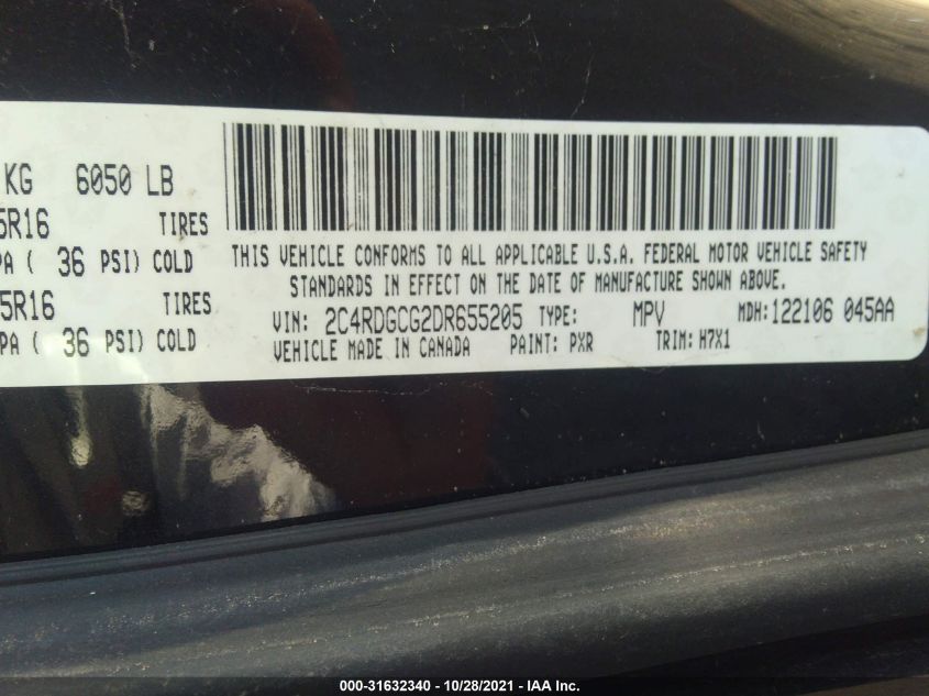 2013 DODGE GRAND CARAVAN SXT 2C4RDGCG2DR655205