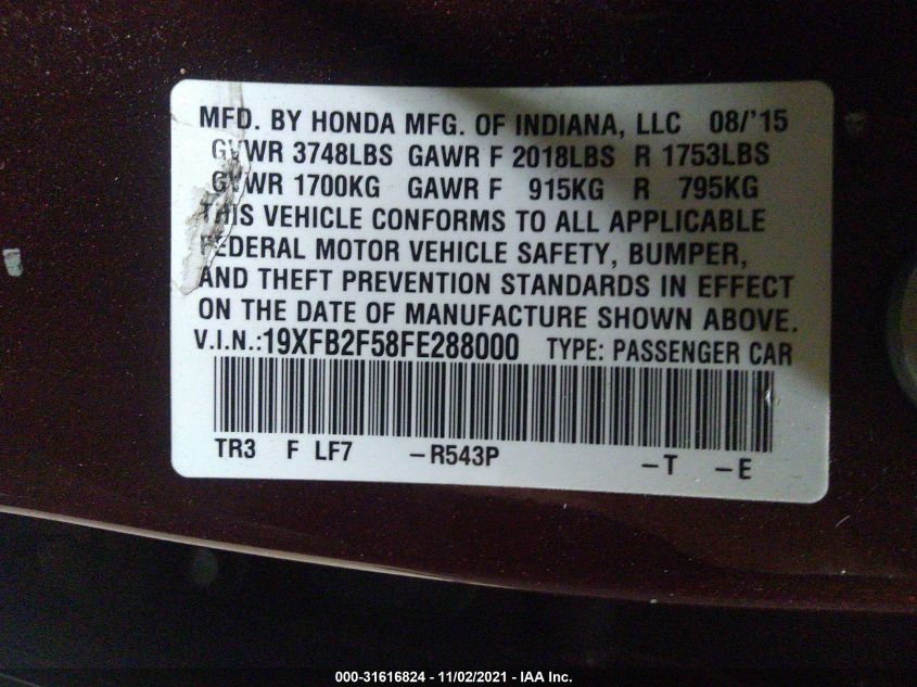 2015 HONDA CIVIC SEDAN LX 19XFB2F58FE288000