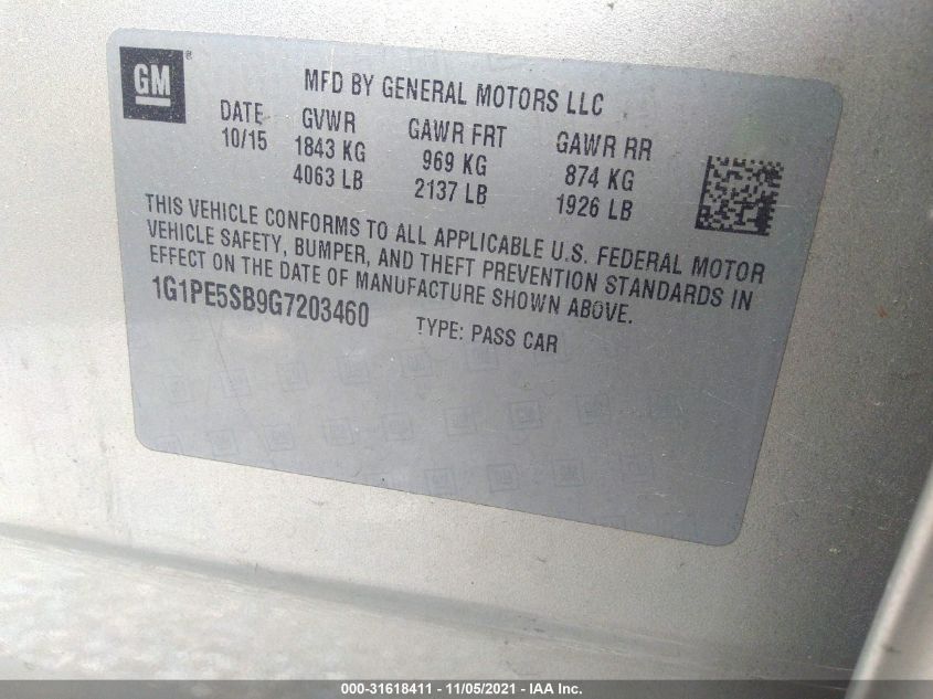 2016 CHEVROLET CRUZE LIMITED LT 1G1PE5SB9G7203460