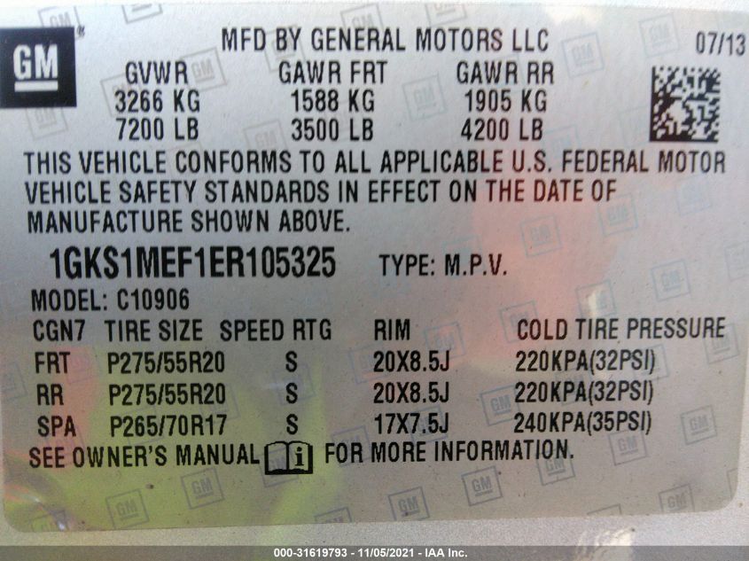 2014 GMC YUKON XL DENALI 1GKS1MEF1ER105325