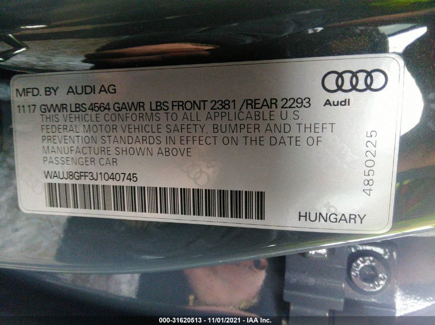 2018 AUDI A3 SEDAN PREMIUM PLUS WAUJ8GFF3J1040745