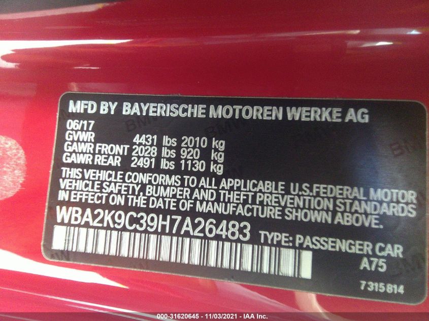 2017 BMW 230I WBA2K9C39H7A26483