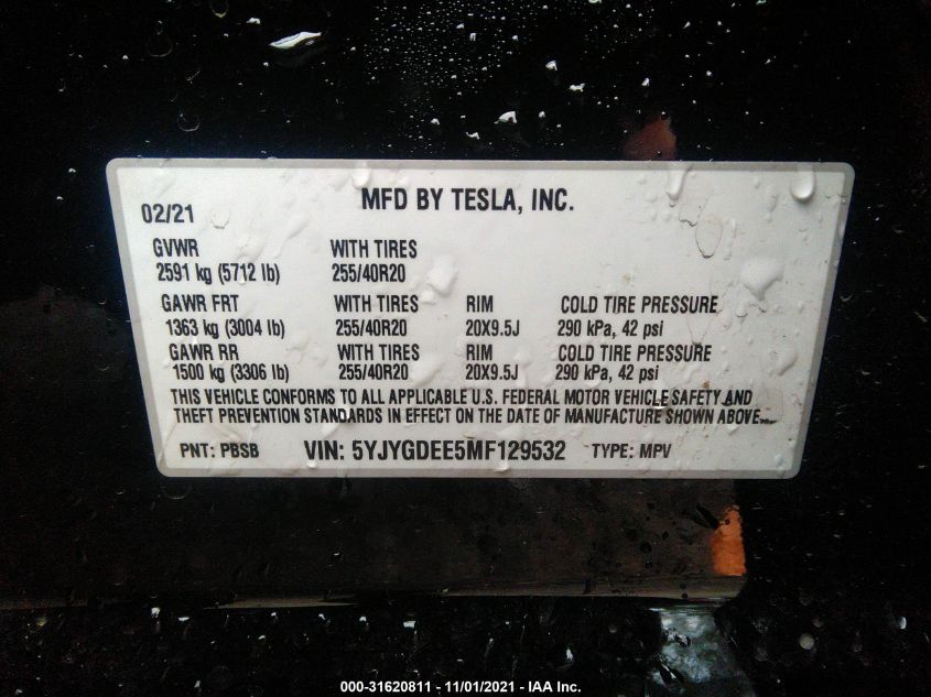 5YJYGDEE5MF129532 Tesla Model Y 2021. Фото: 8