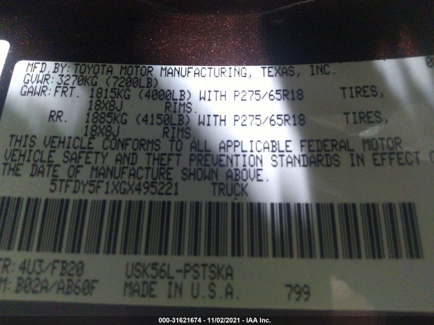 2016 TOYOTA TUNDRA 4WD TRUCK TRD PRO 5TFDY5F1XGX495221