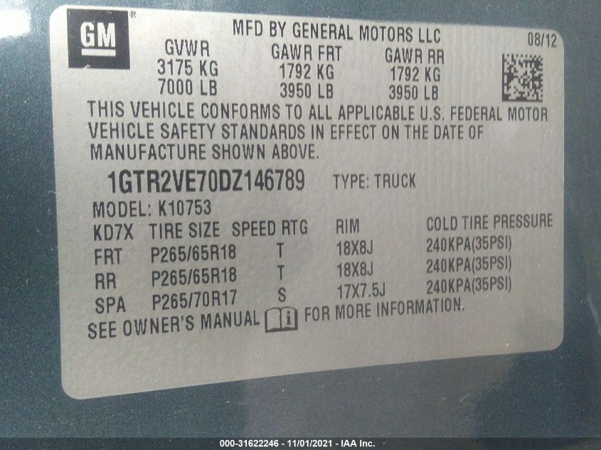 2013 GMC SIERRA 1500 SLE 1GTR2VE70DZ146789