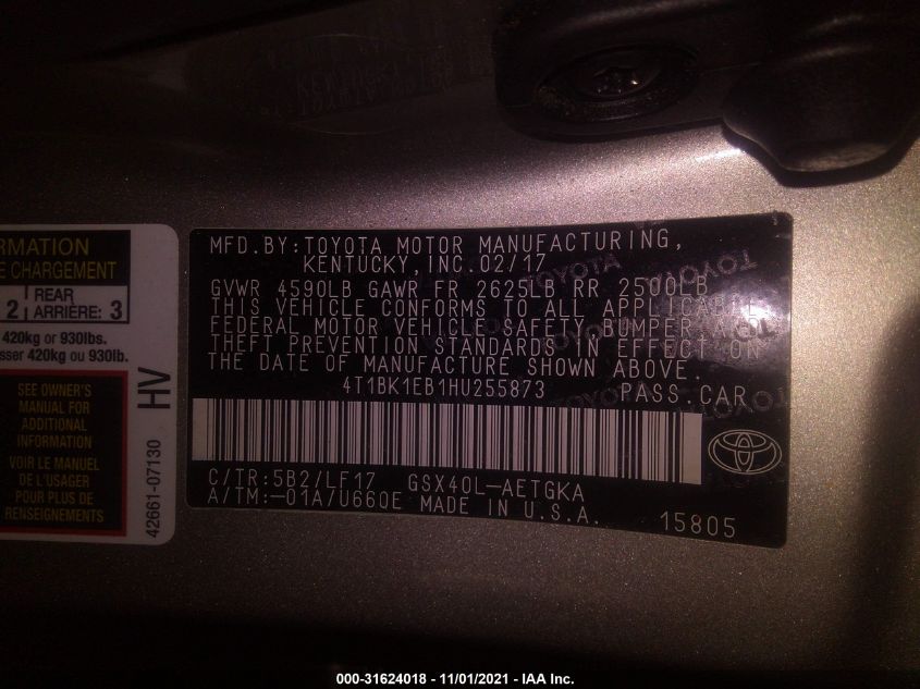2017 TOYOTA AVALON XLE/XLE PLUS 4T1BK1EB1HU255873