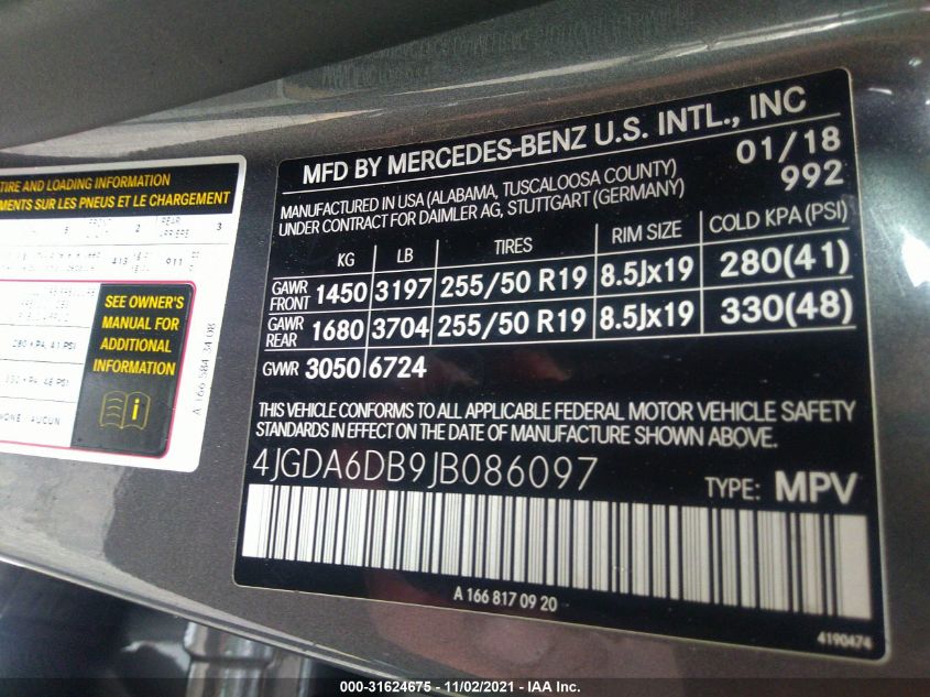 2018 MERCEDES-BENZ GLE GLE 550E 4JGDA6DB9JB086097