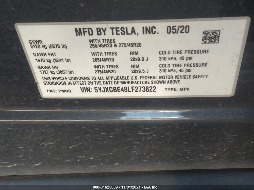 2020 TESLA MODEL X PERFORMANCE 5YJXCBE48LF273822