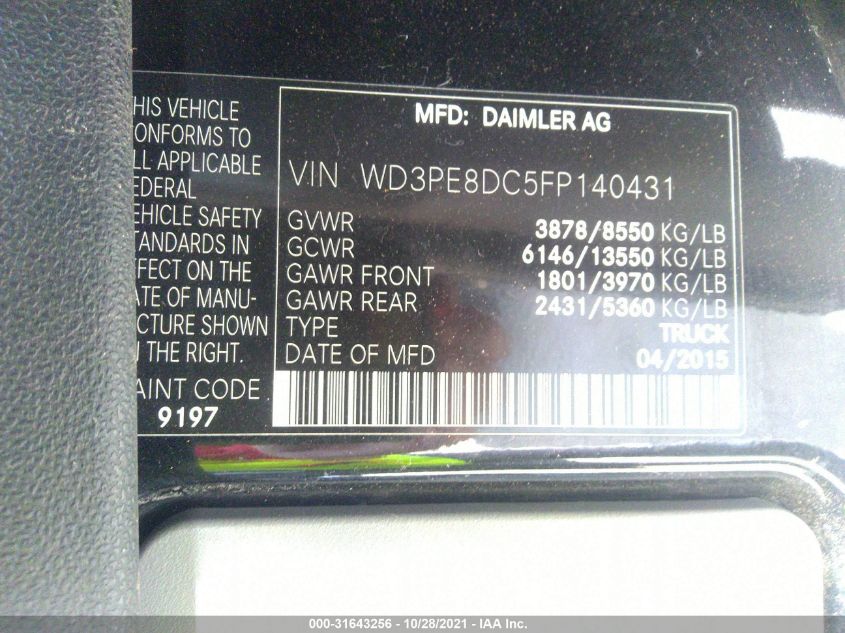 2015 MERCEDES-BENZ SPRINTER CARGO VANS WD3PE8DC5FP140431
