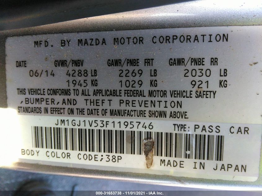 2015 MAZDA MAZDA6 I TOURING JM1GJ1V53F1195746