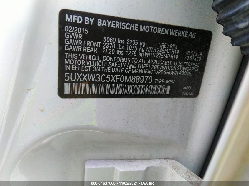 2015 BMW X4 XDRIVE28I 5UXXW3C5XF0M88970