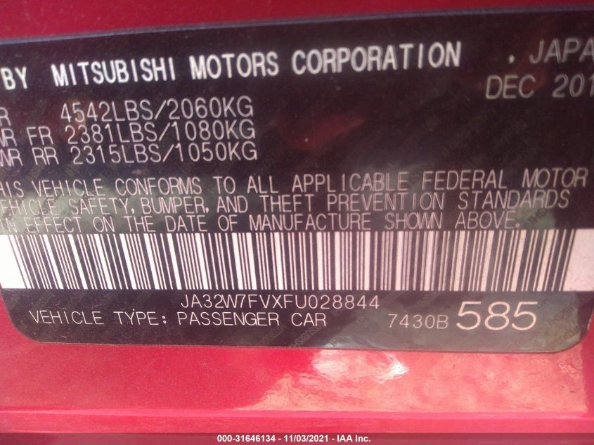 2015 MITSUBISHI LANCER EVOLUTION FINAL EDITION JA32W7FVXFU028844