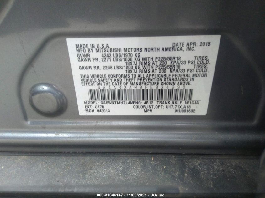 2015 MITSUBISHI OUTLANDER SPORT 2.4 ES 4A4AR3AW0FE034295