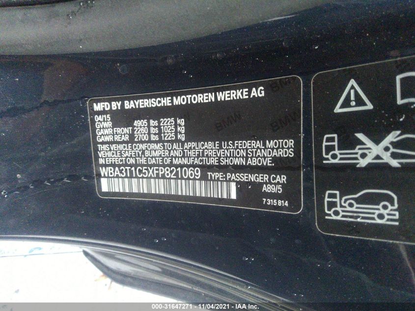 2015 BMW 4 SERIES 428I XDRIVE WBA3T1C5XFP821069