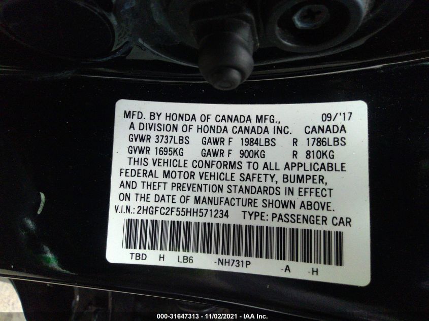 2017 HONDA CIVIC SEDAN LX 2HGFC2F55HH571234