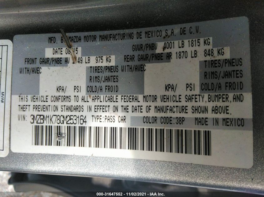 2016 MAZDA MAZDA3 I SPORT 3MZBM1K78GM253164