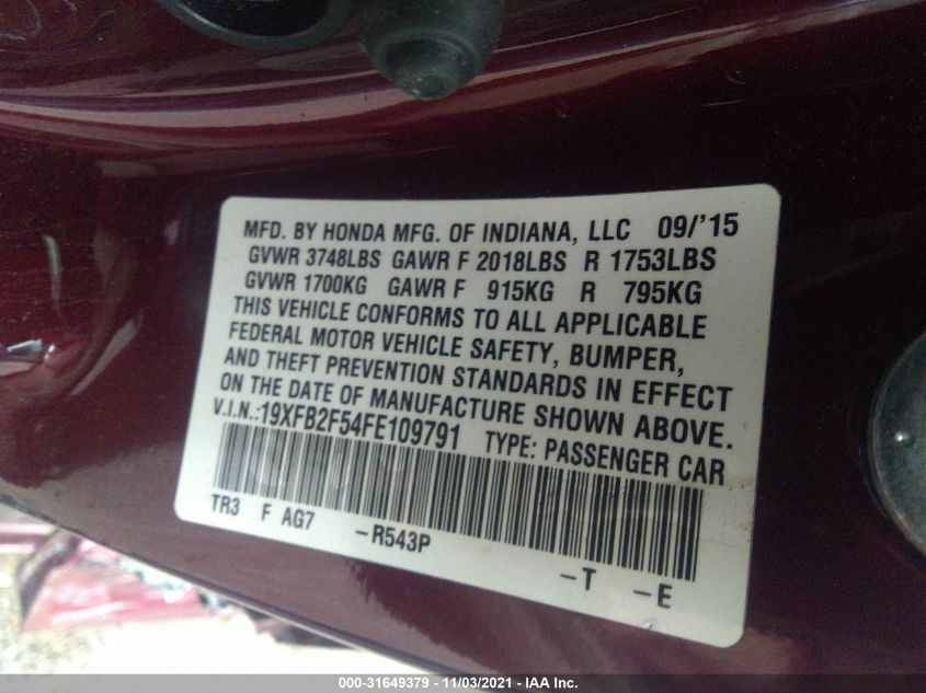 2015 HONDA CIVIC SEDAN LX 19XFB2F54FE109791