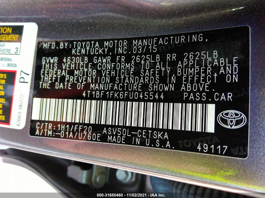 2015 TOYOTA CAMRY SE 4T1BF1FK6FU045544