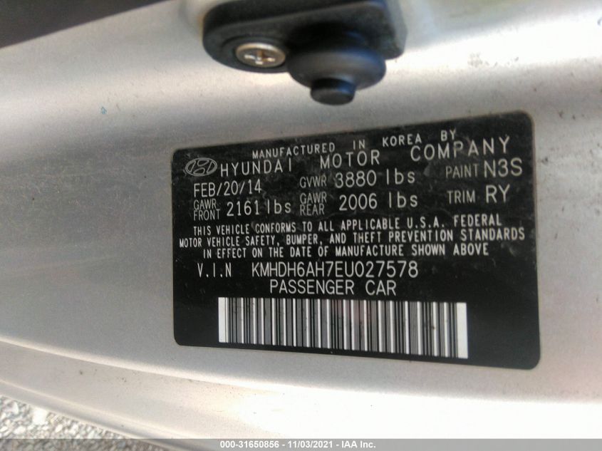 2014 HYUNDAI ELANTRA COUPE KMHDH6AH7EU027578