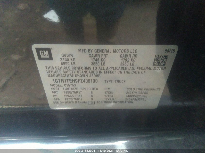 2015 GMC SIERRA 1500 1GTR1TEH9FZ406190