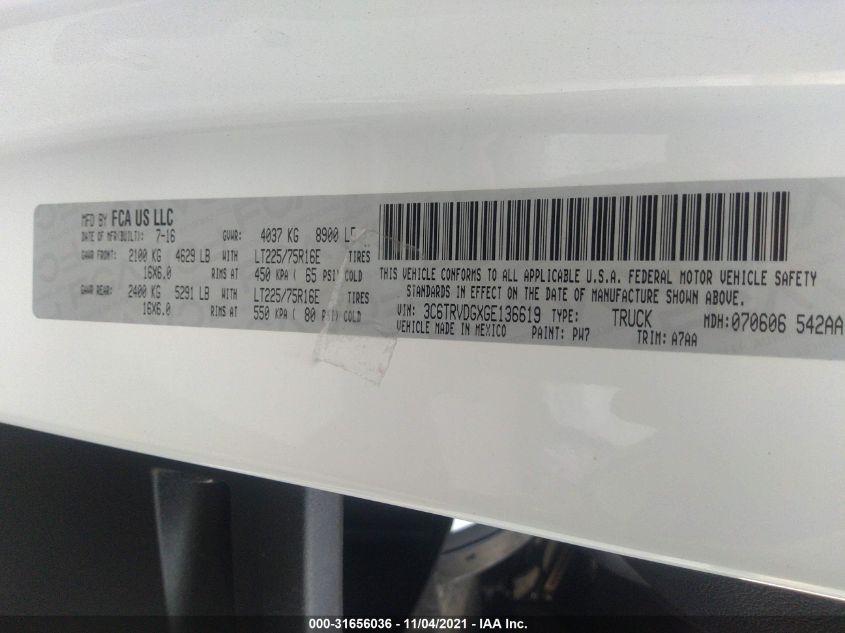 2016 RAM PROMASTER CARGO VAN 3C6TRVDGXGE136619