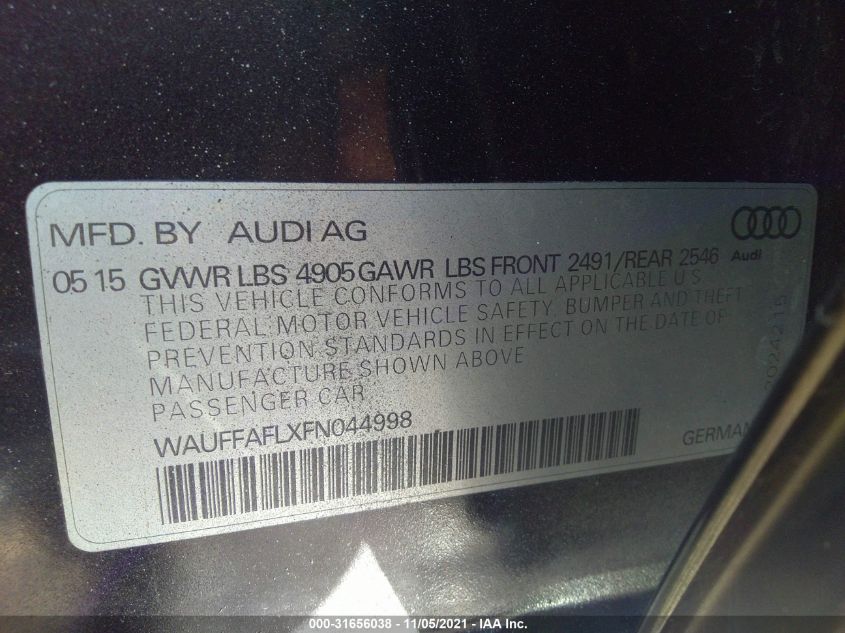 2015 AUDI A4 PREMIUM PLUS WAUFFAFLXFN044998