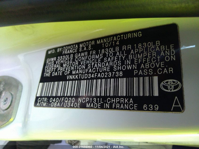 2015 TOYOTA YARIS L/SE/LE VNKKTUD34FA023738