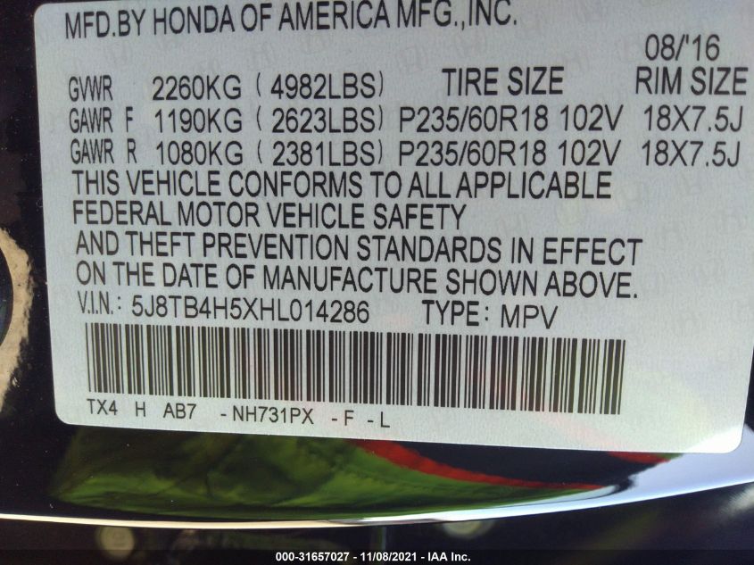 2017 ACURA RDX W 5J8TB4H5XHL014286