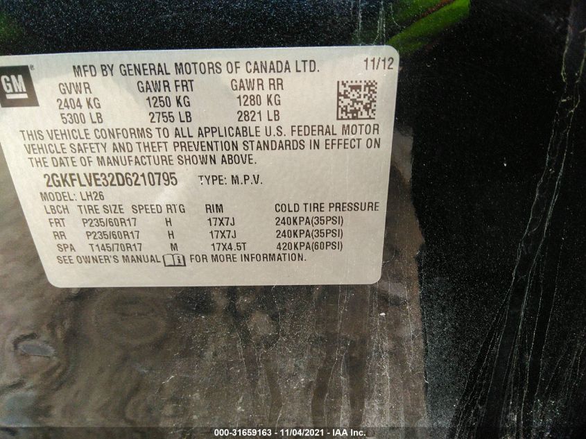 2013 GMC TERRAIN SLT 2GKFLVE32D6210795