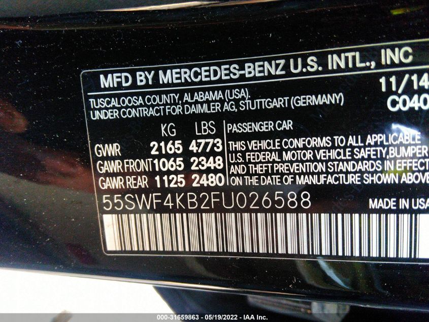 2015 MERCEDES-BENZ C-CLASS C 300 SPORT 55SWF4KB2FU026588