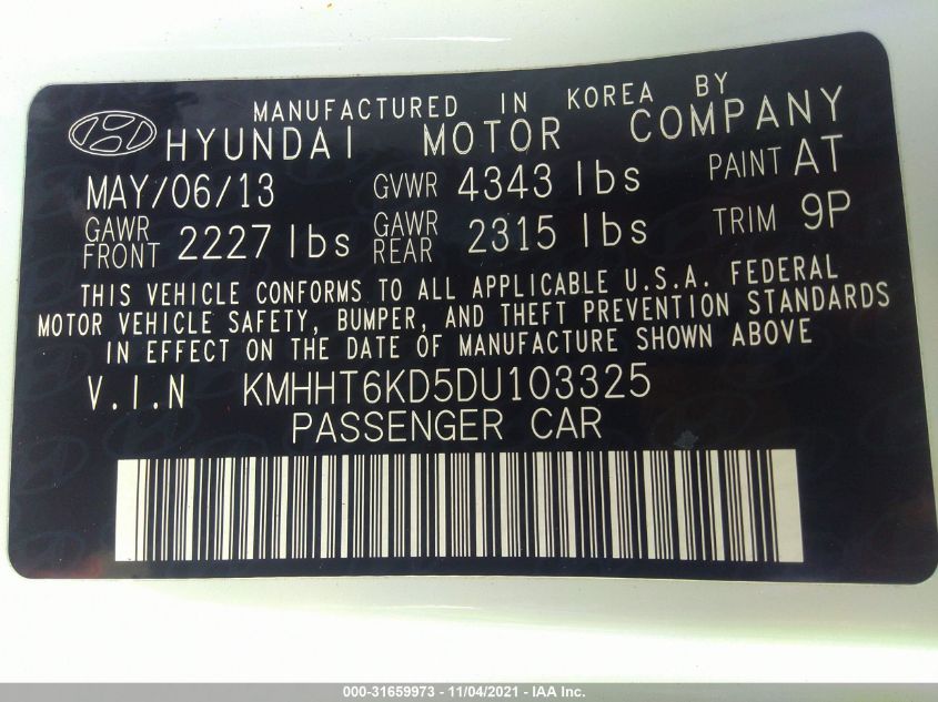 2013 HYUNDAI GENESIS COUPE 2.0T PREMIUM KMHHT6KD5DU103325