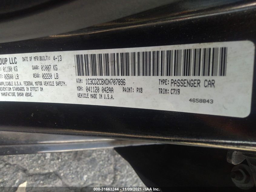 2013 DODGE AVENGER SXT 1C3CDZCBXDN707896