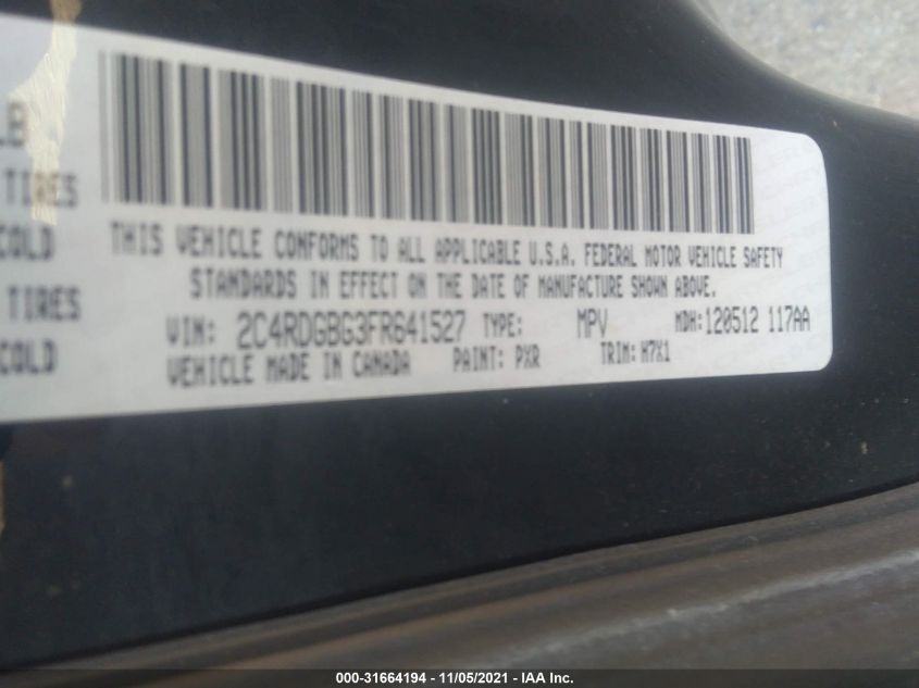 2015 DODGE GRAND CARAVAN SE 2C4RDGBG3FR641527