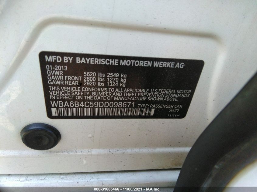 2013 BMW 6 SERIES 650I XDRIVE WBA6B4C59DD098671