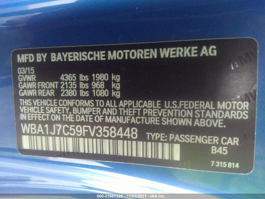 2015 BMW 2 SERIES M235I WBA1J7C59FV358448