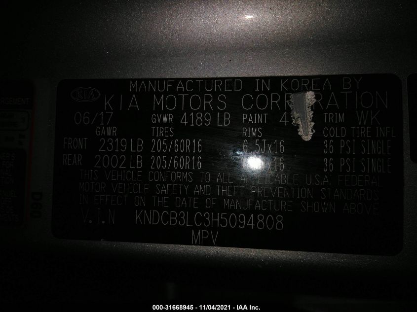 2017 KIA NIRO LX KNDCB3LC3H5094808