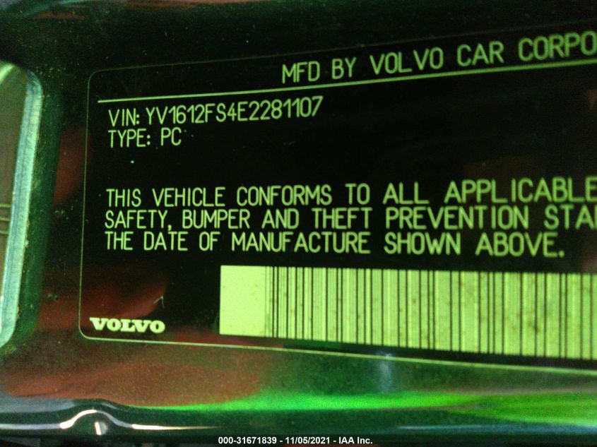 2014 VOLVO S60 T5 YV1612FS4E2281107