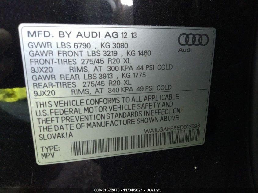 2014 AUDI Q7 3.0T PREMIUM PLUS WA1LGAFE5ED013693