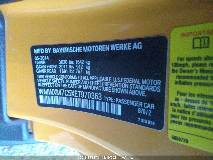 2014 MINI COOPER HARDTOP S WMWXM7C5XET970363