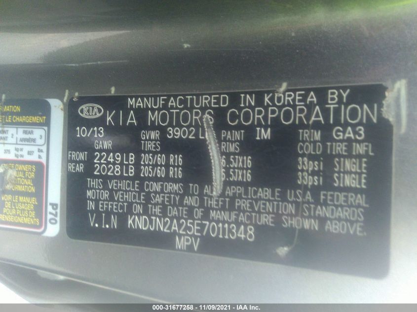 2014 KIA SOUL BASE KNDJN2A25E7011348