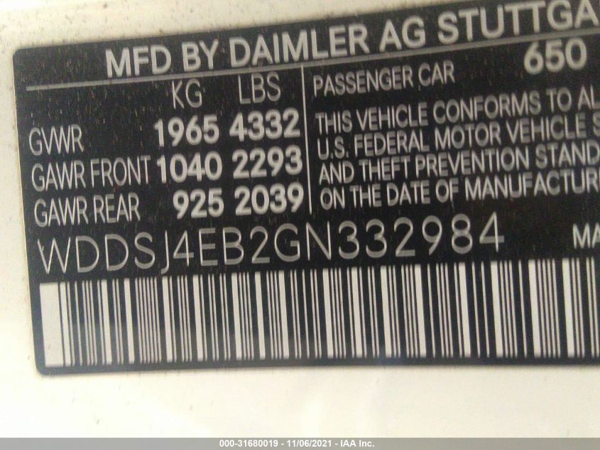 2016 MERCEDES-BENZ CLA CLA 250 WDDSJ4EB2GN332984