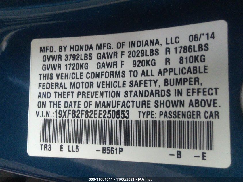 2014 HONDA CIVIC SEDAN EX 19XFB2F82EE250853