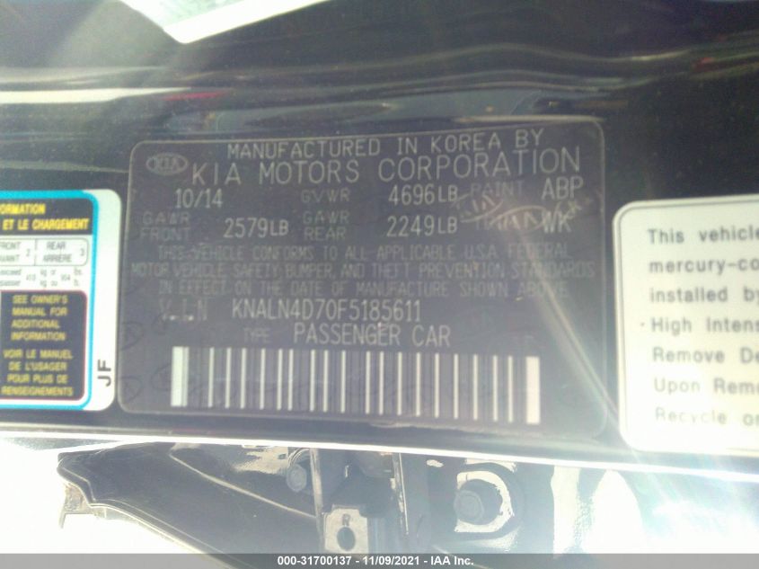 2015 KIA CADENZA LIMITED KNALN4D70F5185611