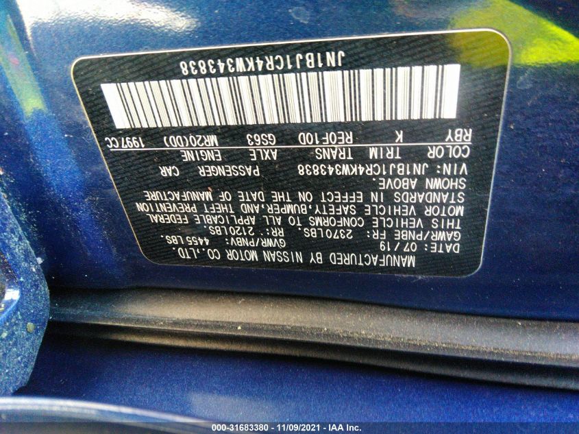 2019 NISSAN ROGUE SPORT SV JN1BJ1CR4KW343838